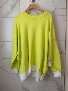 J. Marie Neon Yellow Oversized Crewneck Sweater with White Trim